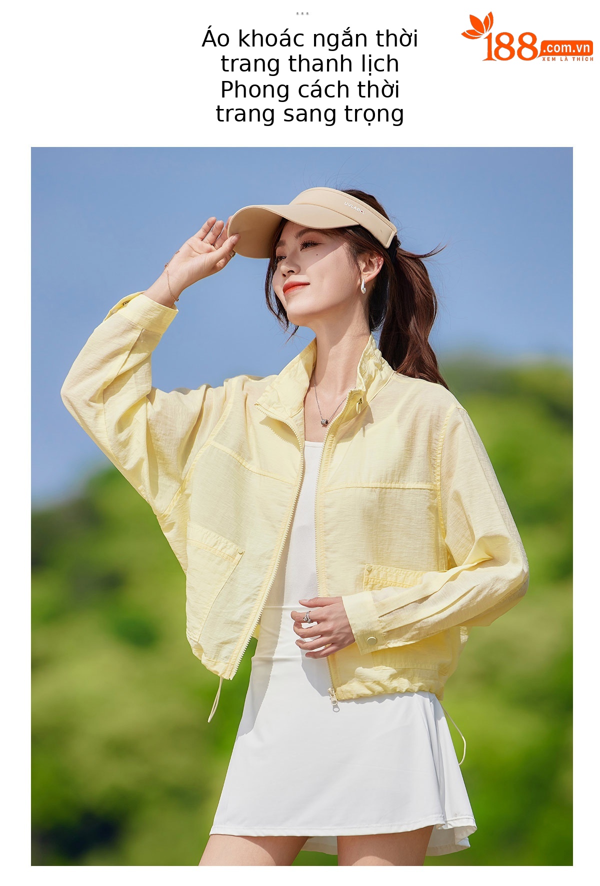 Áo chống nắng nữ cổ đứng dây rút tay dài 2026 mỏng nhẹ form rộng — màu vàng, màu đỏ chi tiết 6