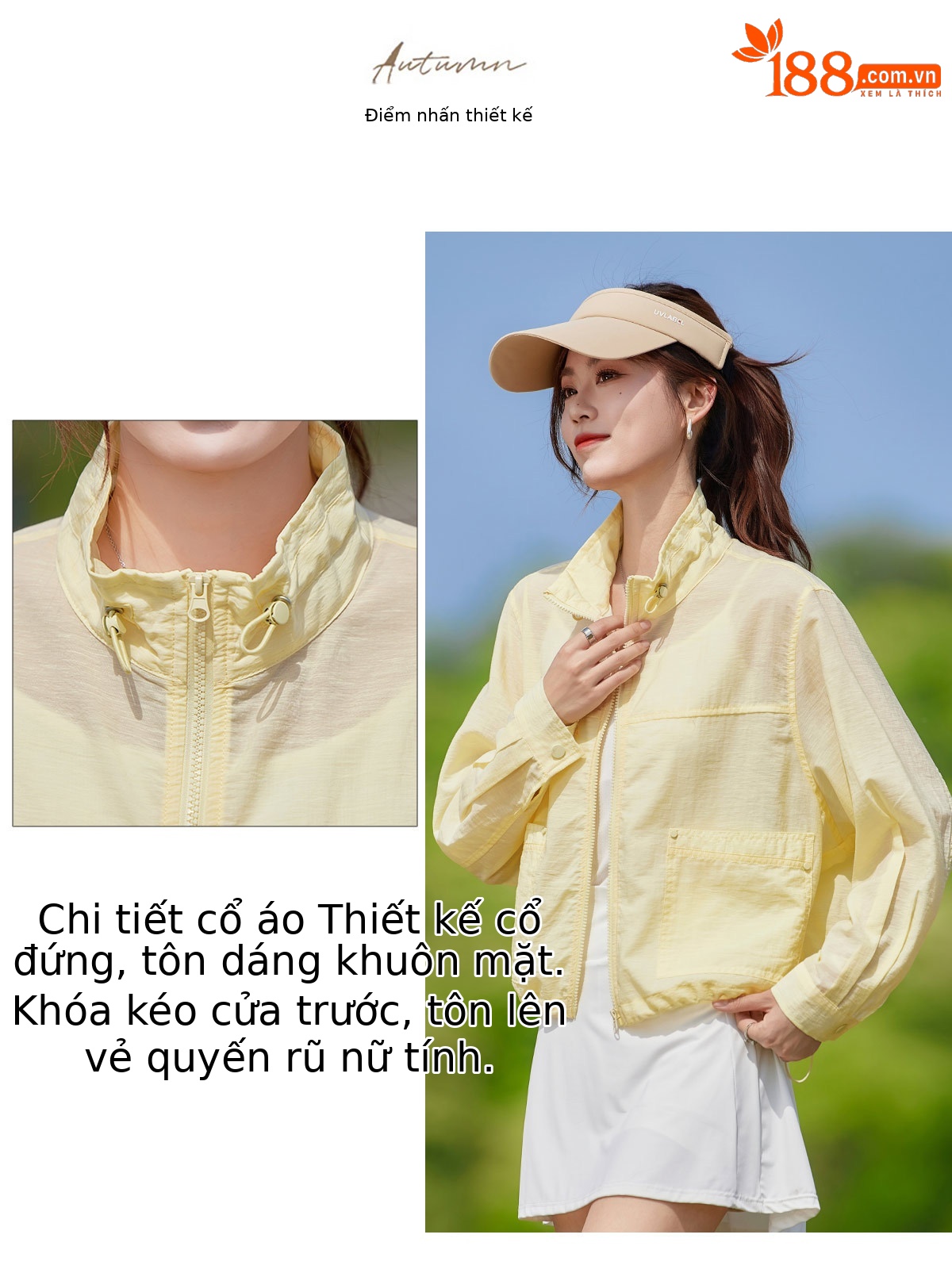Áo chống nắng nữ cổ đứng dây rút tay dài 2026 mỏng nhẹ form rộng — màu vàng, màu đỏ chi tiết 7