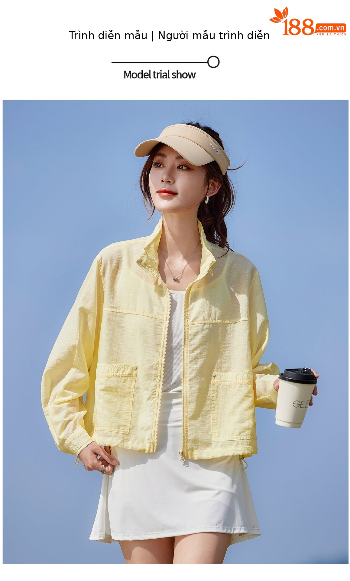 Áo chống nắng nữ cổ đứng dây rút tay dài 2026 mỏng nhẹ form rộng — màu vàng, màu đỏ chi tiết 11