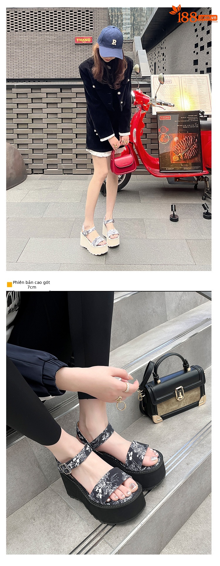 Sandal cao gót nữ phong cách Trung Hoa đế xuồng hở mũi quai ngang — Đen 11cm, Trắng 11cm, Trắng 9cm, Đen 9cm chi tiết 15