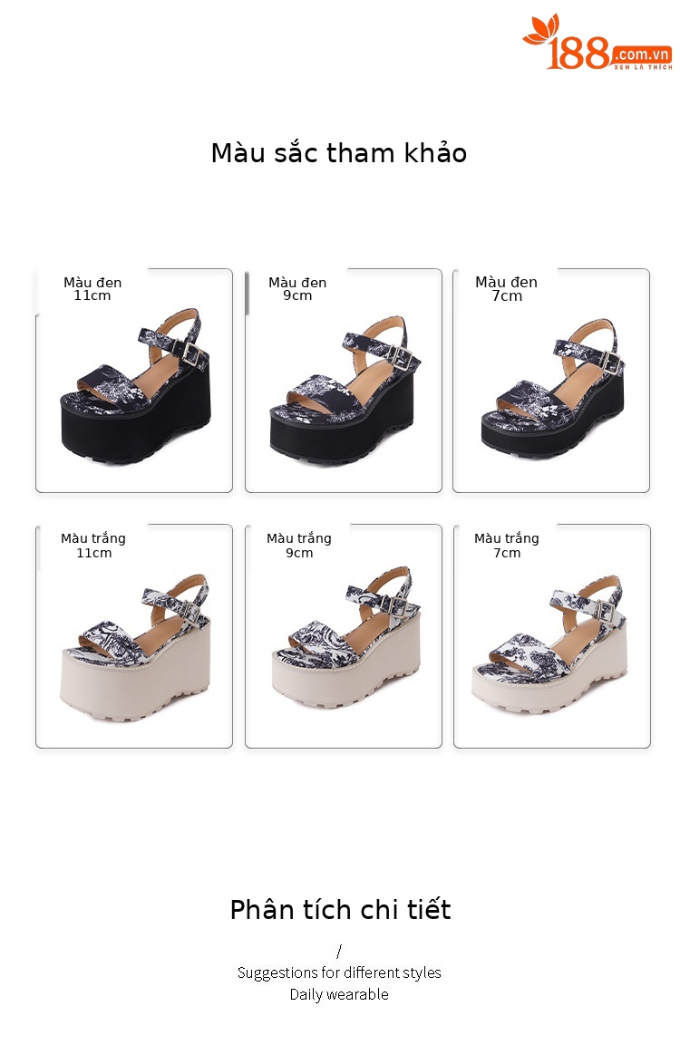 Sandal cao gót nữ phong cách Trung Hoa đế xuồng hở mũi quai ngang — Đen 11cm, Trắng 11cm, Trắng 9cm, Đen 9cm chi tiết 2