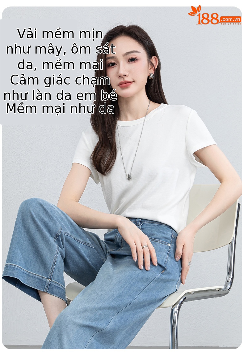 Áo thun nữ cổ tròn tay ngắn chất liệu co giãn cao, cảm giác mềm mại như mây, che khuyết điểm tạo dáng thon gọn — màu xanh navy chi tiết 13