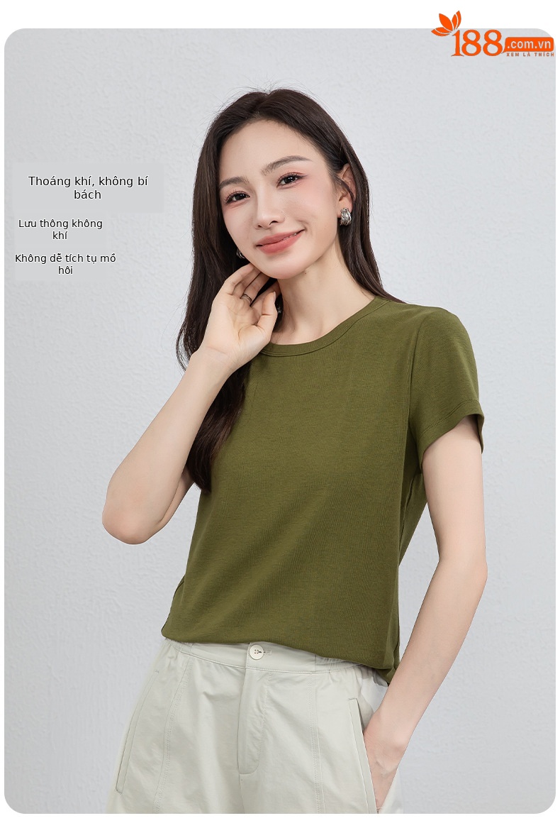 Áo thun nữ cổ tròn tay ngắn chất liệu co giãn cao, cảm giác mềm mại như mây, che khuyết điểm tạo dáng thon gọn — màu xanh navy chi tiết 14