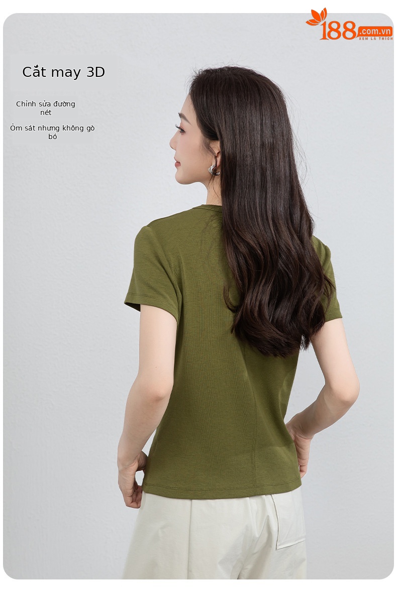 Áo thun nữ cổ tròn tay ngắn chất liệu co giãn cao, cảm giác mềm mại như mây, che khuyết điểm tạo dáng thon gọn — màu xanh navy chi tiết 18