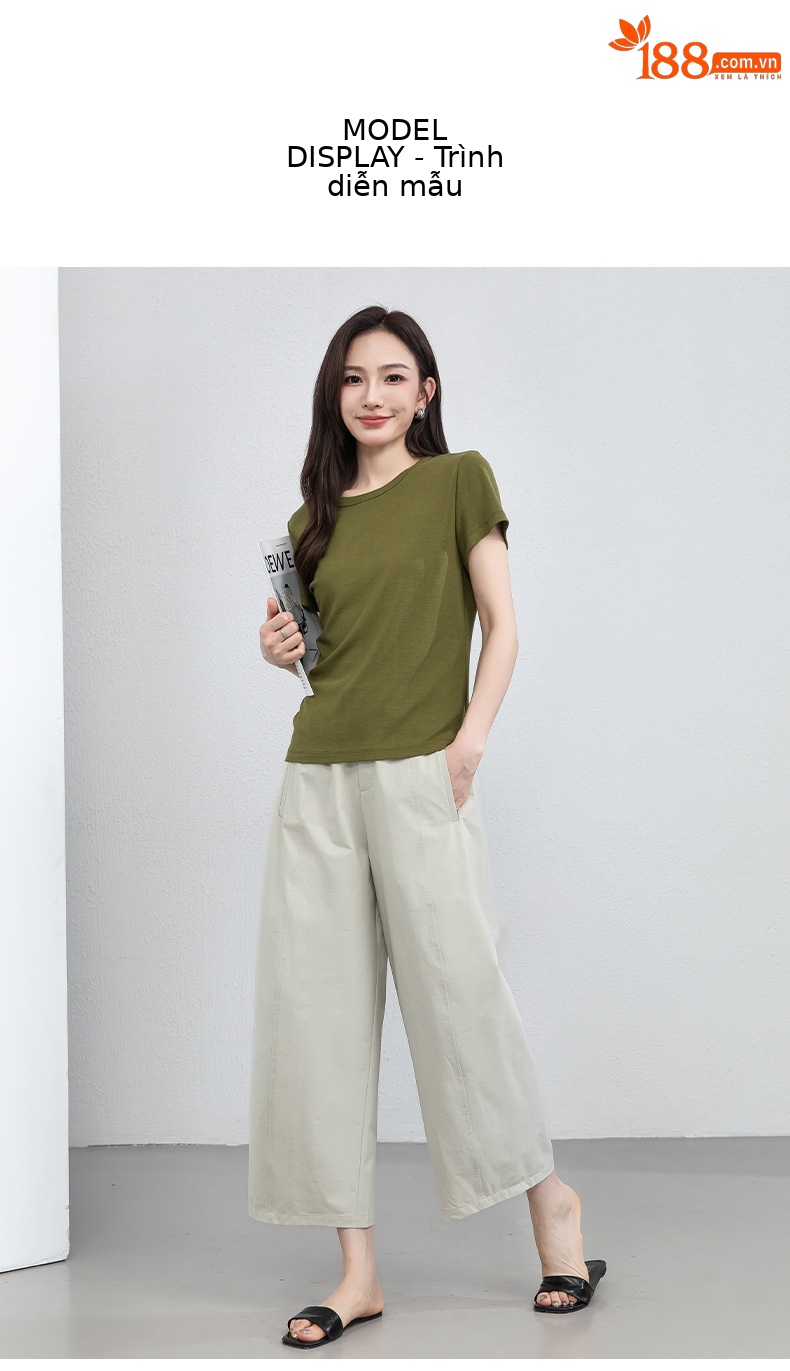 Áo thun nữ cổ tròn tay ngắn chất liệu co giãn cao, cảm giác mềm mại như mây, che khuyết điểm tạo dáng thon gọn — màu xanh navy chi tiết 21