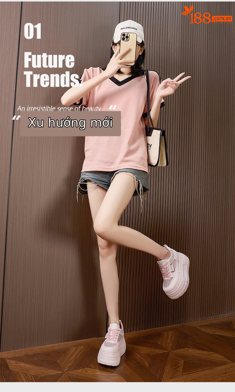 Giày platform nữ đế xuồng trắng thoáng khí, gót siêu cao 8 cm, mũi tròn, dây buộc phía trước — Xanh dương, Hồng, Xám, Trắng chi tiết 2