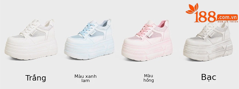 Giày platform nữ đế xuồng trắng thoáng khí, gót siêu cao 8 cm, mũi tròn, dây buộc phía trước — Xanh dương, Hồng, Xám, Trắng chi tiết 4