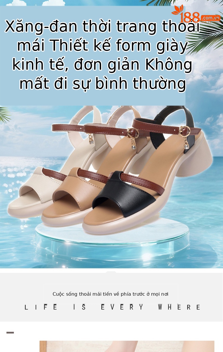 Sandal nữ quai ngang một dây gót vuông thấp đế mềm phối màu — màu đen chi tiết 1