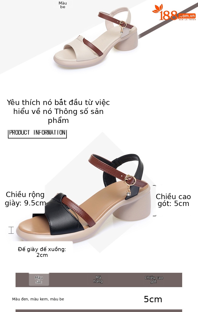 Sandal nữ quai ngang một dây gót vuông thấp đế mềm phối màu — màu đen chi tiết 3