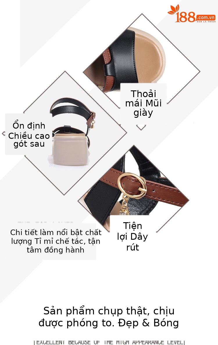 Sandal nữ quai ngang một dây gót vuông thấp đế mềm phối màu — màu đen chi tiết 6