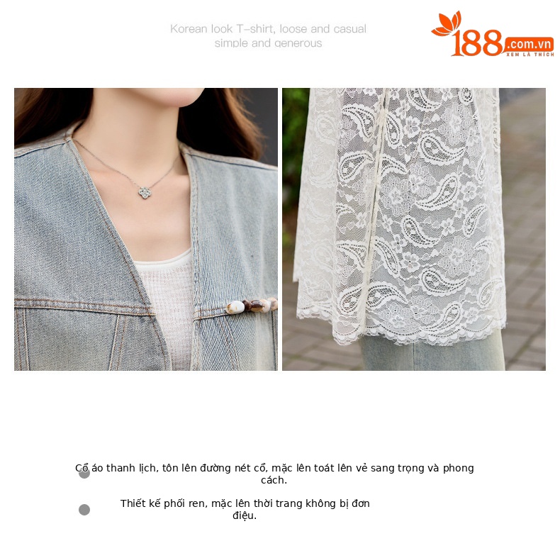 Bộ quần áo denim nữ gồm áo vest không tay và quần ống rộng AH8620 — Màu ảnh chi tiết 4