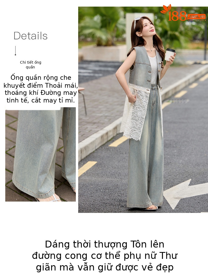Bộ quần áo denim nữ gồm áo vest không tay và quần ống rộng AH8620 — Màu ảnh chi tiết 5