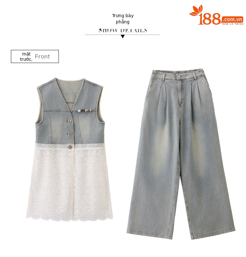 Bộ quần áo denim nữ gồm áo vest không tay và quần ống rộng AH8620 — Màu ảnh chi tiết 24
