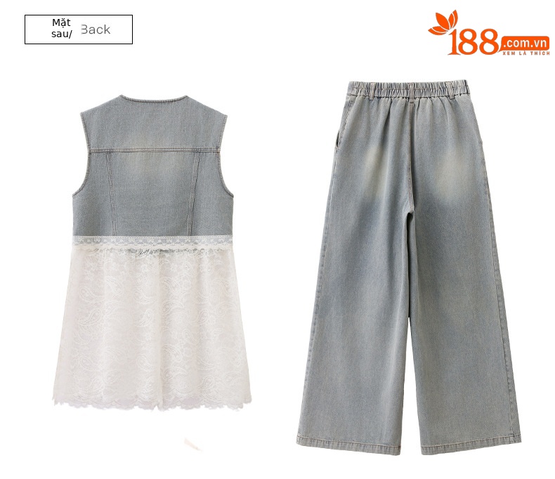 Bộ quần áo denim nữ gồm áo vest không tay và quần ống rộng AH8620 — Màu ảnh chi tiết 25