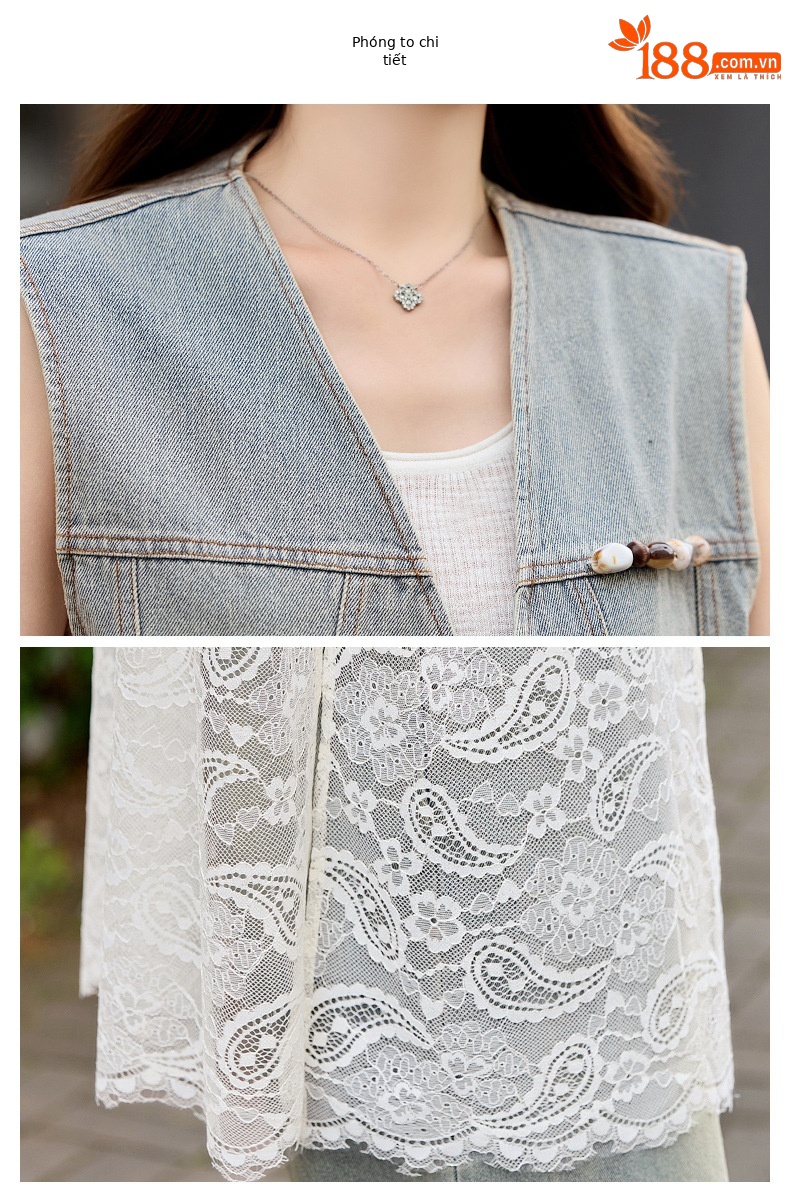 Bộ quần áo denim nữ gồm áo vest không tay và quần ống rộng AH8620 — Màu ảnh chi tiết 26