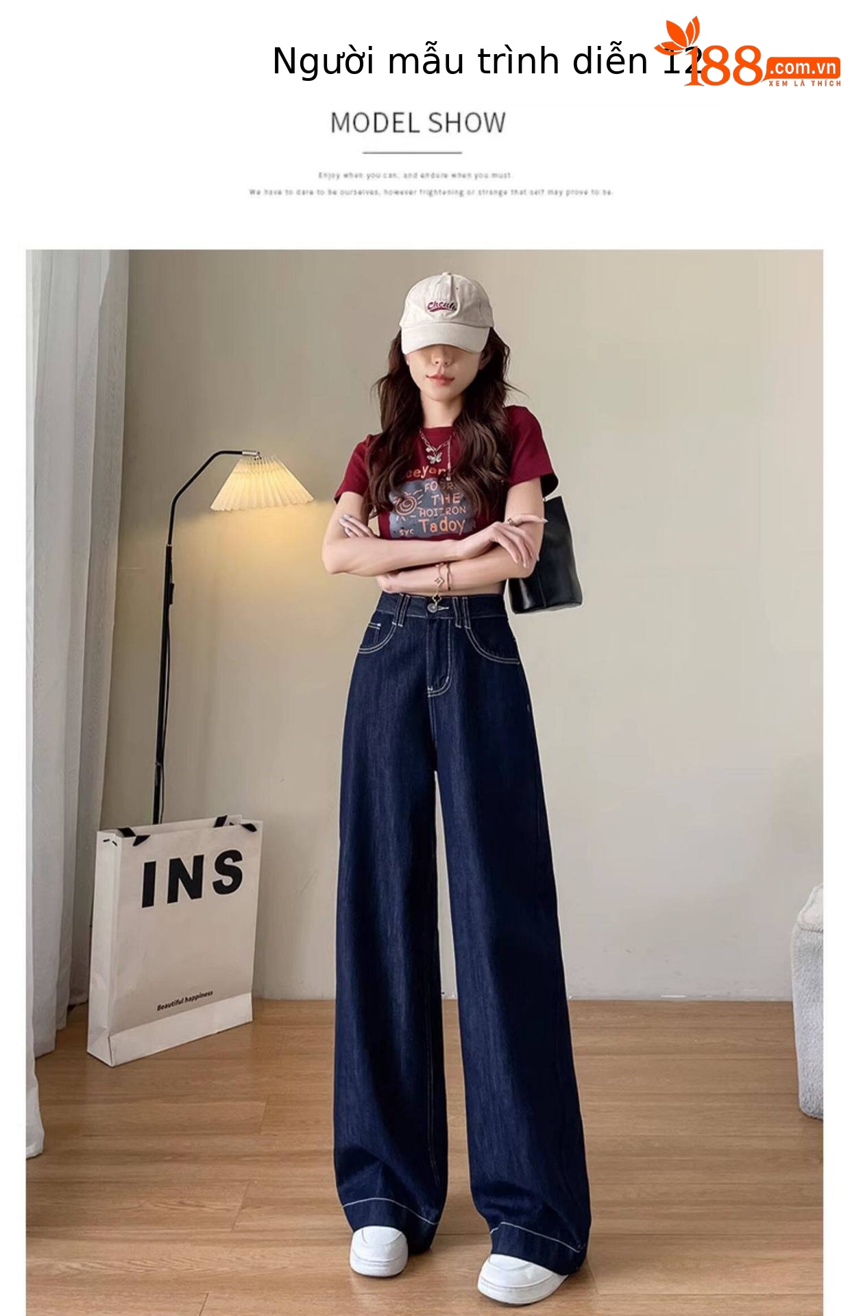 Quần jean nữ ống rộng cạp cao dáng suông vải Tencel mỏng mùa hè — Màu tannin - kéo dài chi tiết 6