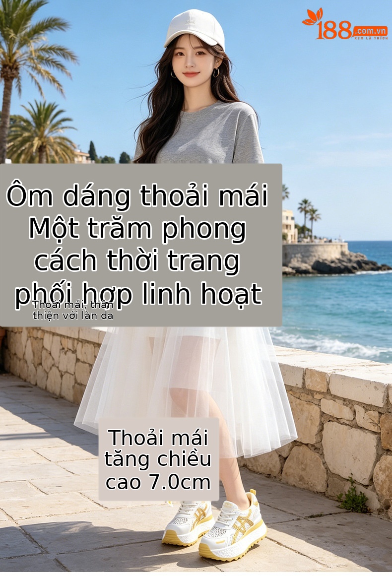 Giày sneaker nữ đế dày lưới thoáng khí phong cách thể thao — Xám 5073, Mơ 5073, Vàng 5073 chi tiết 1