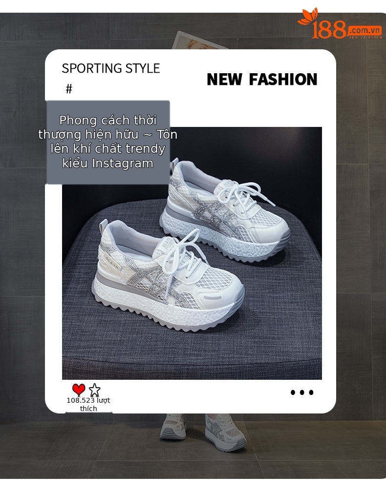 Giày sneaker nữ đế dày lưới thoáng khí phong cách thể thao — Xám 5073, Mơ 5073, Vàng 5073 chi tiết 3