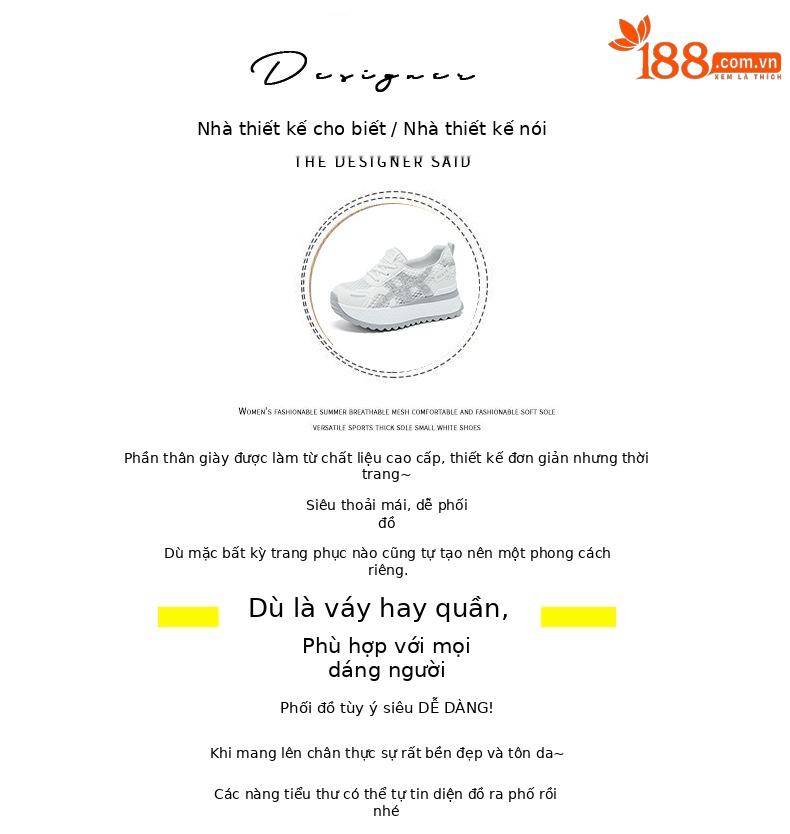 Giày sneaker nữ đế dày lưới thoáng khí phong cách thể thao — Xám 5073, Mơ 5073, Vàng 5073 chi tiết 4