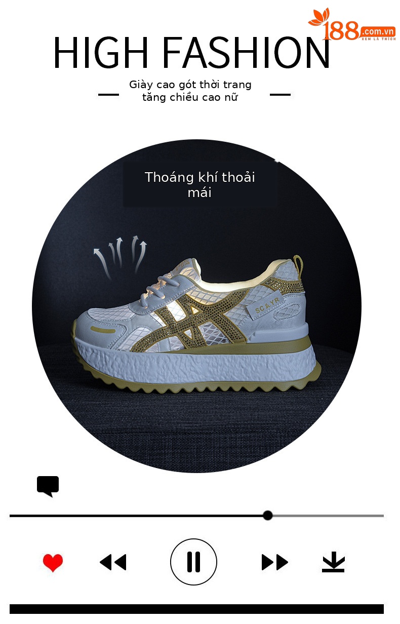 Giày sneaker nữ đế dày lưới thoáng khí phong cách thể thao — Xám 5073, Mơ 5073, Vàng 5073 chi tiết 5