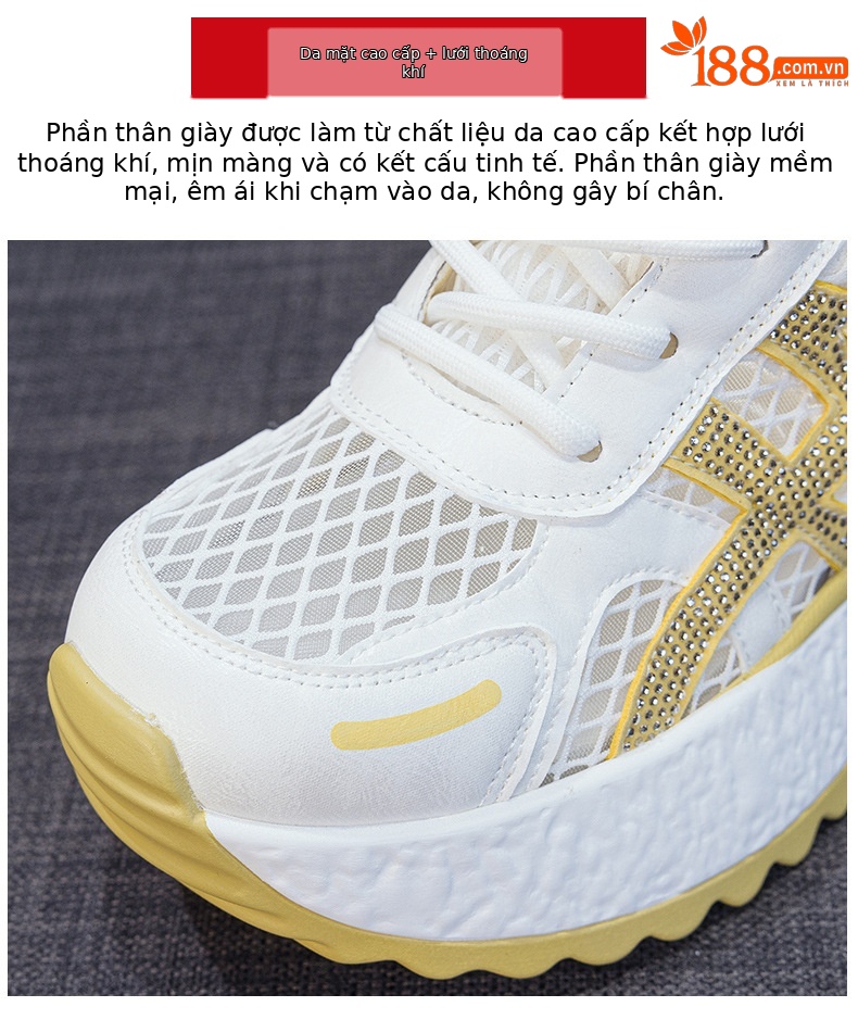 Giày sneaker nữ đế dày lưới thoáng khí phong cách thể thao — Xám 5073, Mơ 5073, Vàng 5073 chi tiết 7