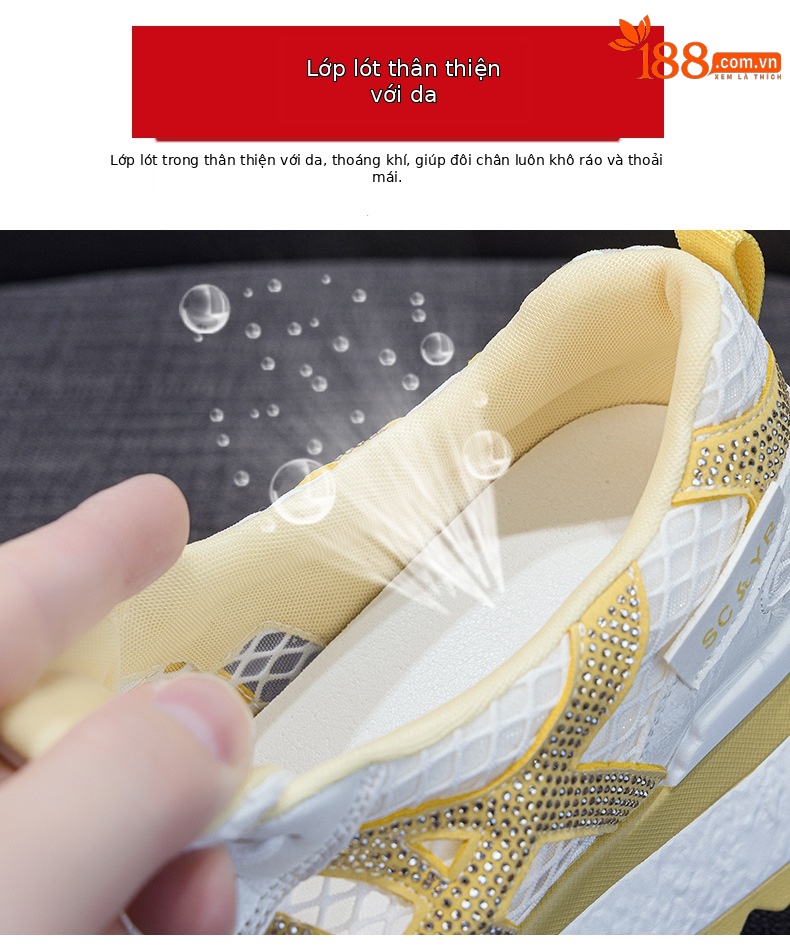 Giày sneaker nữ đế dày lưới thoáng khí phong cách thể thao — Xám 5073, Mơ 5073, Vàng 5073 chi tiết 8