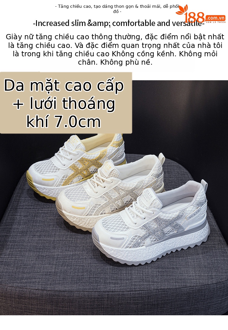 Giày sneaker nữ đế dày lưới thoáng khí phong cách thể thao — Xám 5073, Mơ 5073, Vàng 5073 chi tiết 2