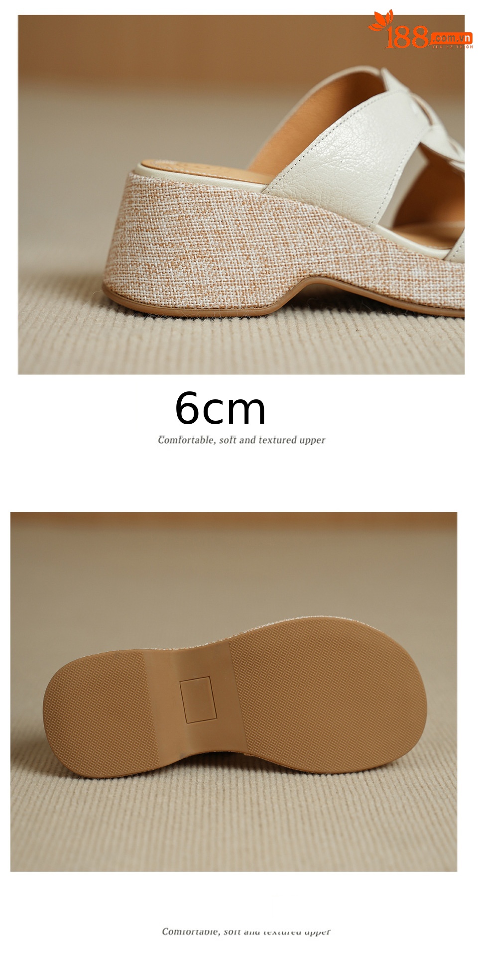 Sandal nữ da cừu gót xuồng hở mũi phong cách vintage — màu trắng ngà chi tiết 13