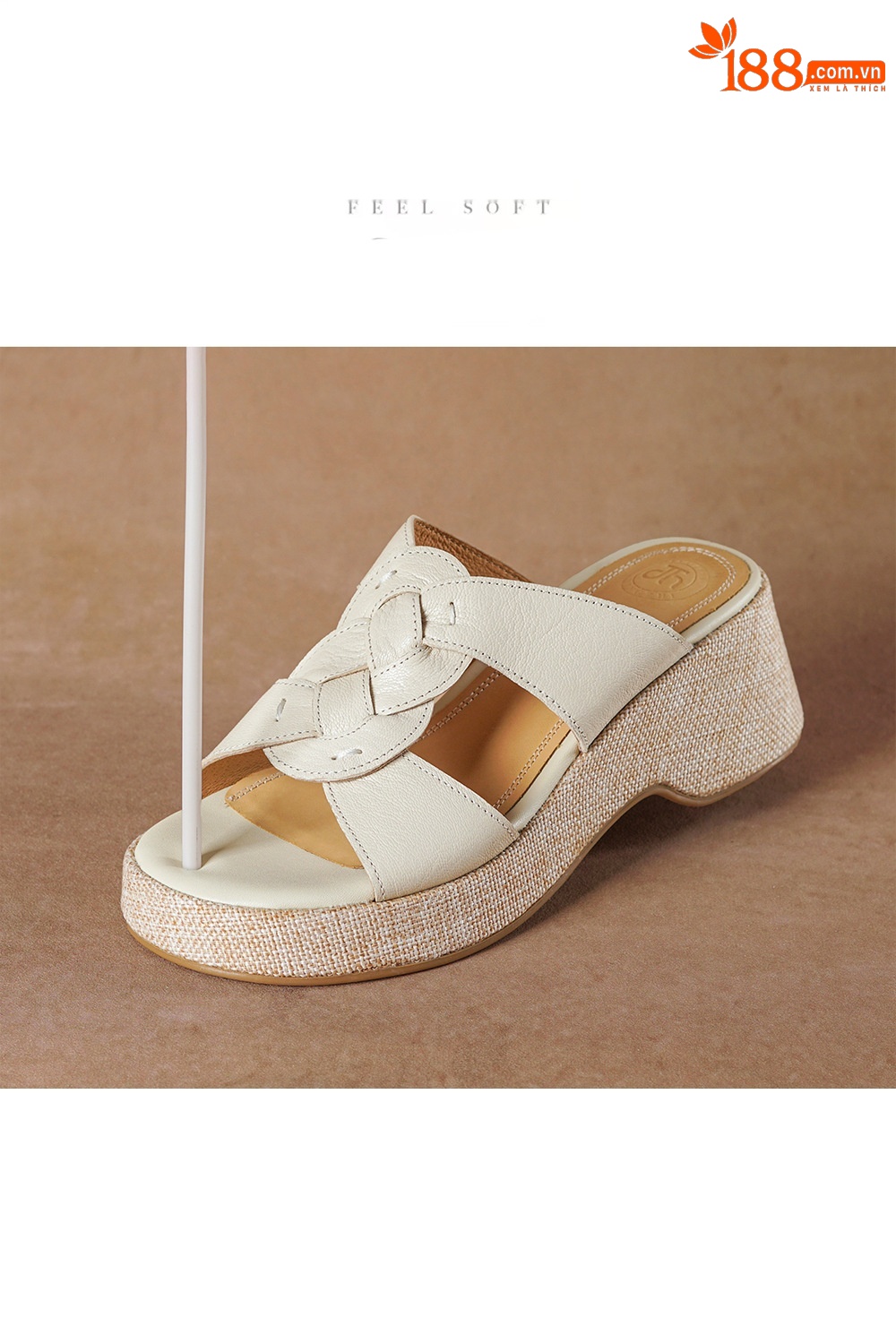 Sandal nữ da cừu gót xuồng hở mũi phong cách vintage — màu trắng ngà chi tiết 14