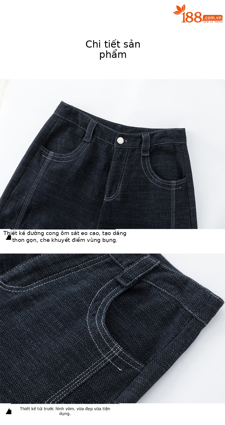 Quần jean nữ ống rộng eo cao vải linen mát mẻ phong cách cổ điển — xanh lam chi tiết 12