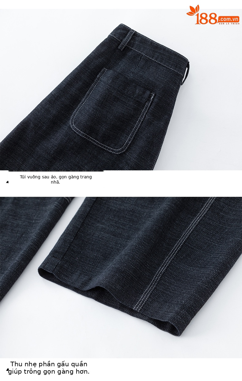 Quần jean nữ ống rộng eo cao vải linen mát mẻ phong cách cổ điển — xanh lam chi tiết 14