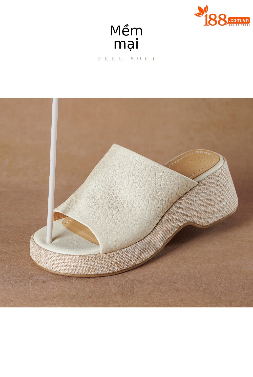 Sandal nữ da cừu gót xuồng hở mũi quai ngang đế dày — Xám voi chi tiết 1
