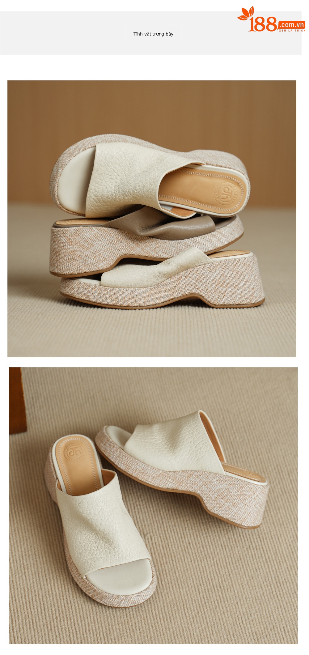 Sandal nữ da cừu gót xuồng hở mũi quai ngang đế dày — Xám voi chi tiết 11