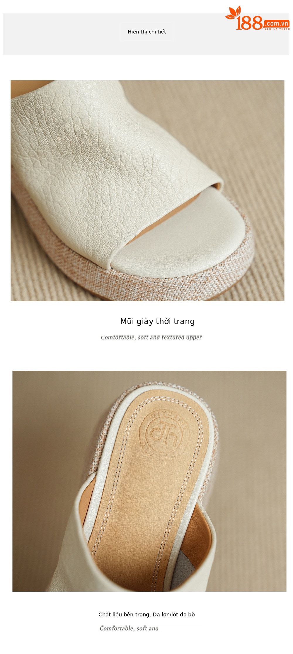 Sandal nữ da cừu gót xuồng hở mũi quai ngang đế dày — Xám voi chi tiết 14