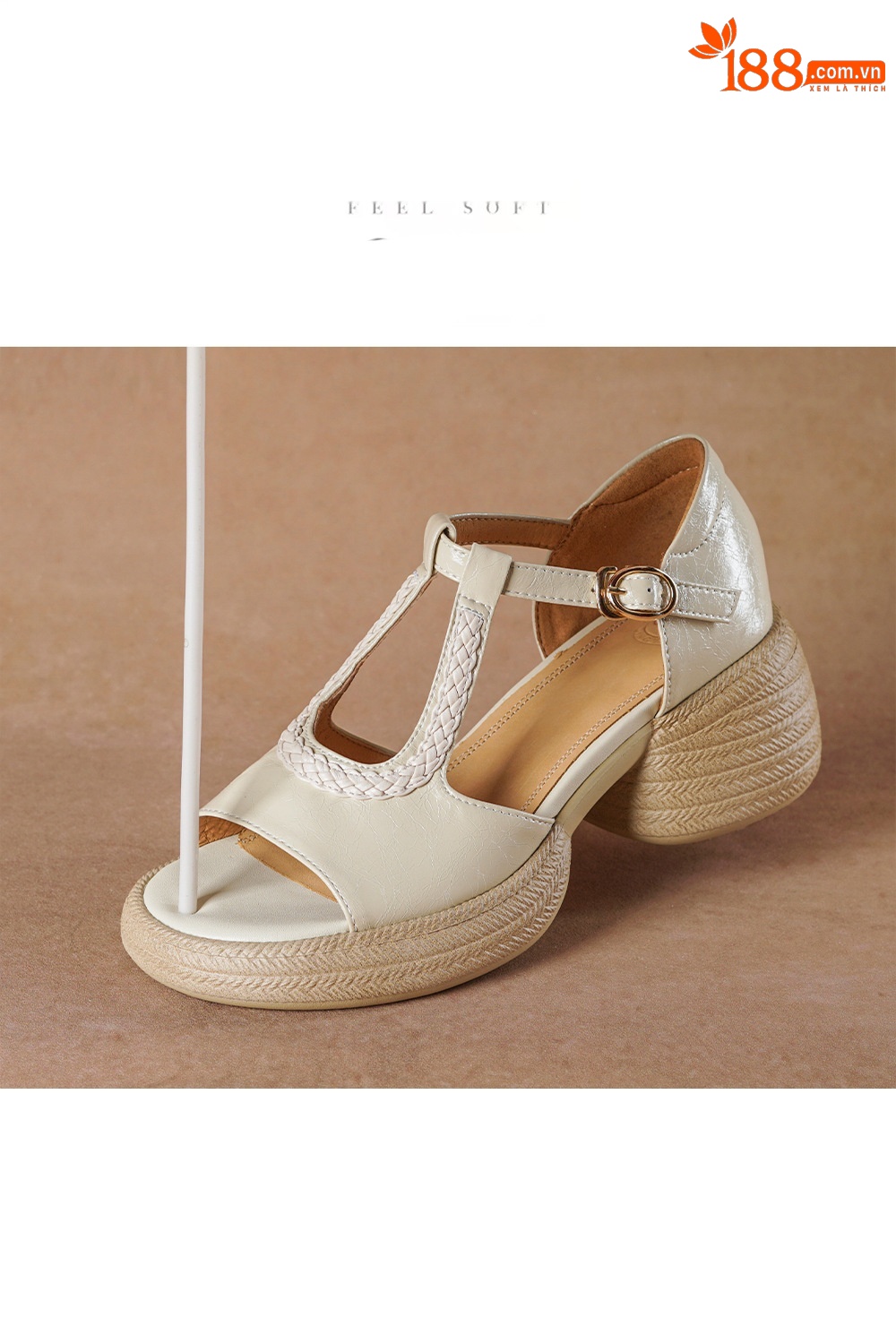 Sandal cao gót nữ mũi cá hở ngón, đế dày da cừu, gót 9 cm — màu trắng ngà chi tiết 1