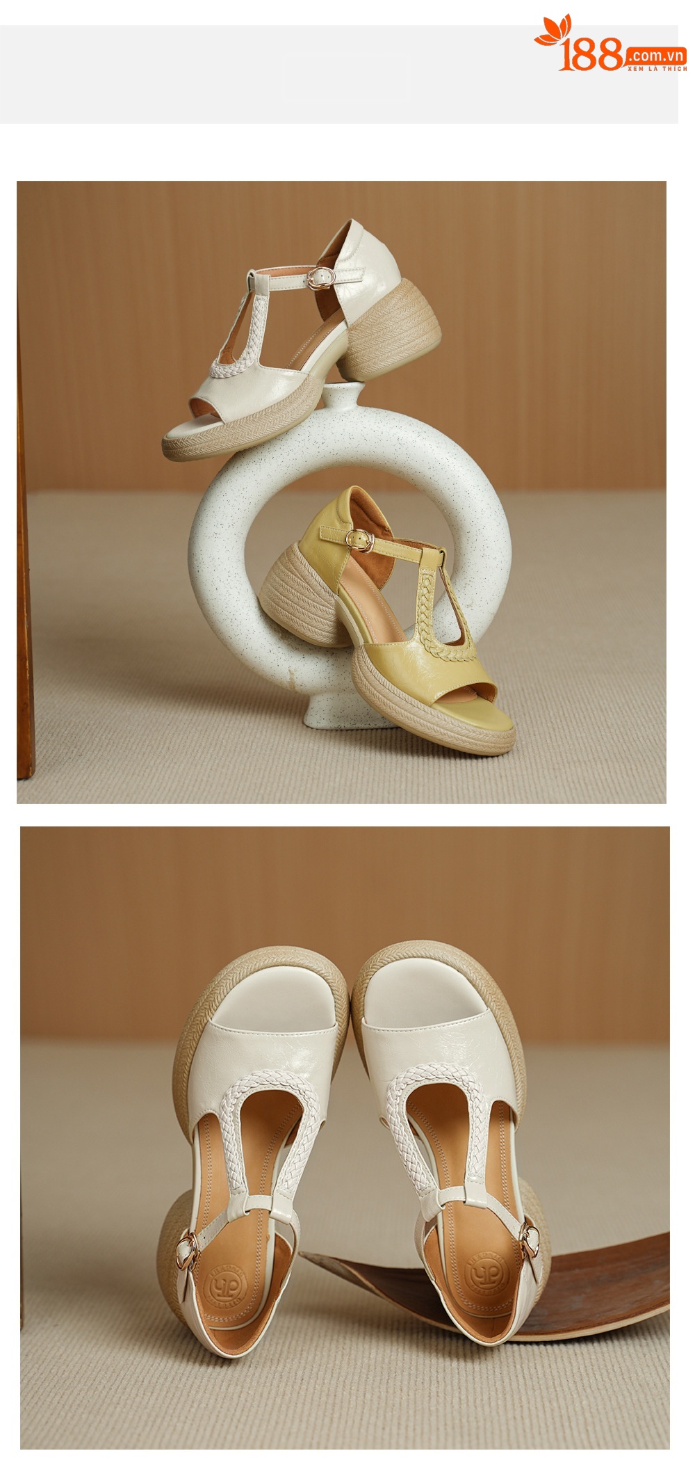 Sandal cao gót nữ mũi cá hở ngón, đế dày da cừu, gót 9 cm — màu trắng ngà chi tiết 11