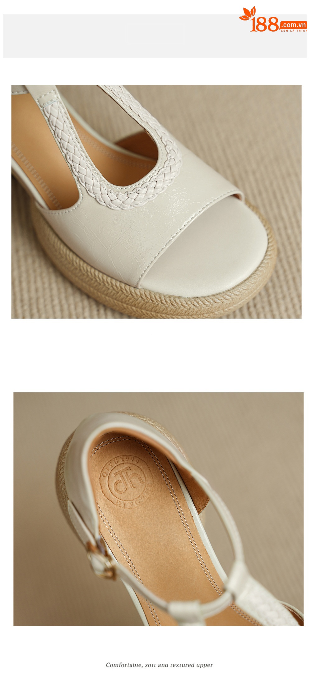 Sandal cao gót nữ mũi cá hở ngón, đế dày da cừu, gót 9 cm — màu trắng ngà chi tiết 14