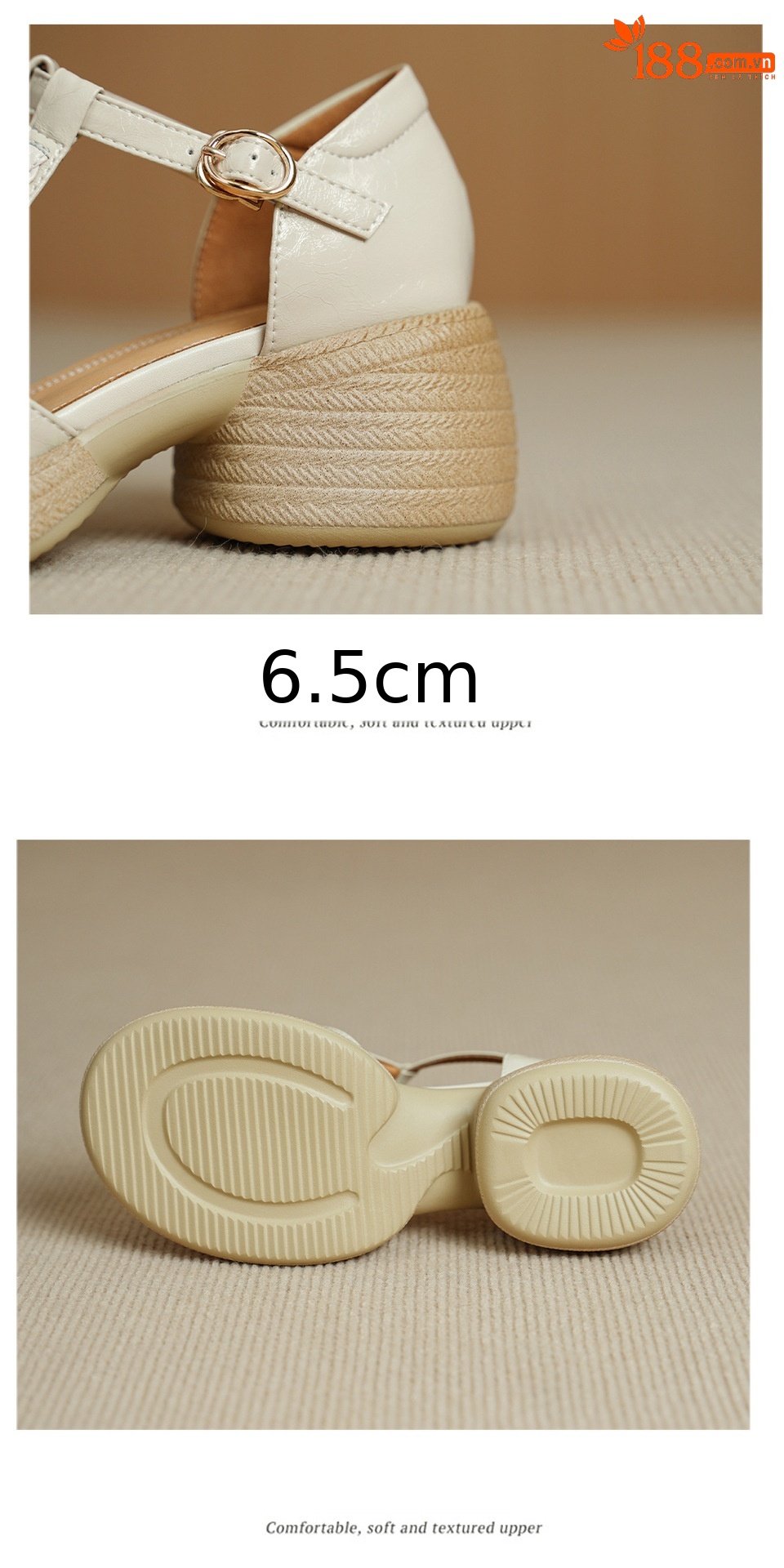 Sandal cao gót nữ mũi cá hở ngón, đế dày da cừu, gót 9 cm — màu trắng ngà chi tiết 15