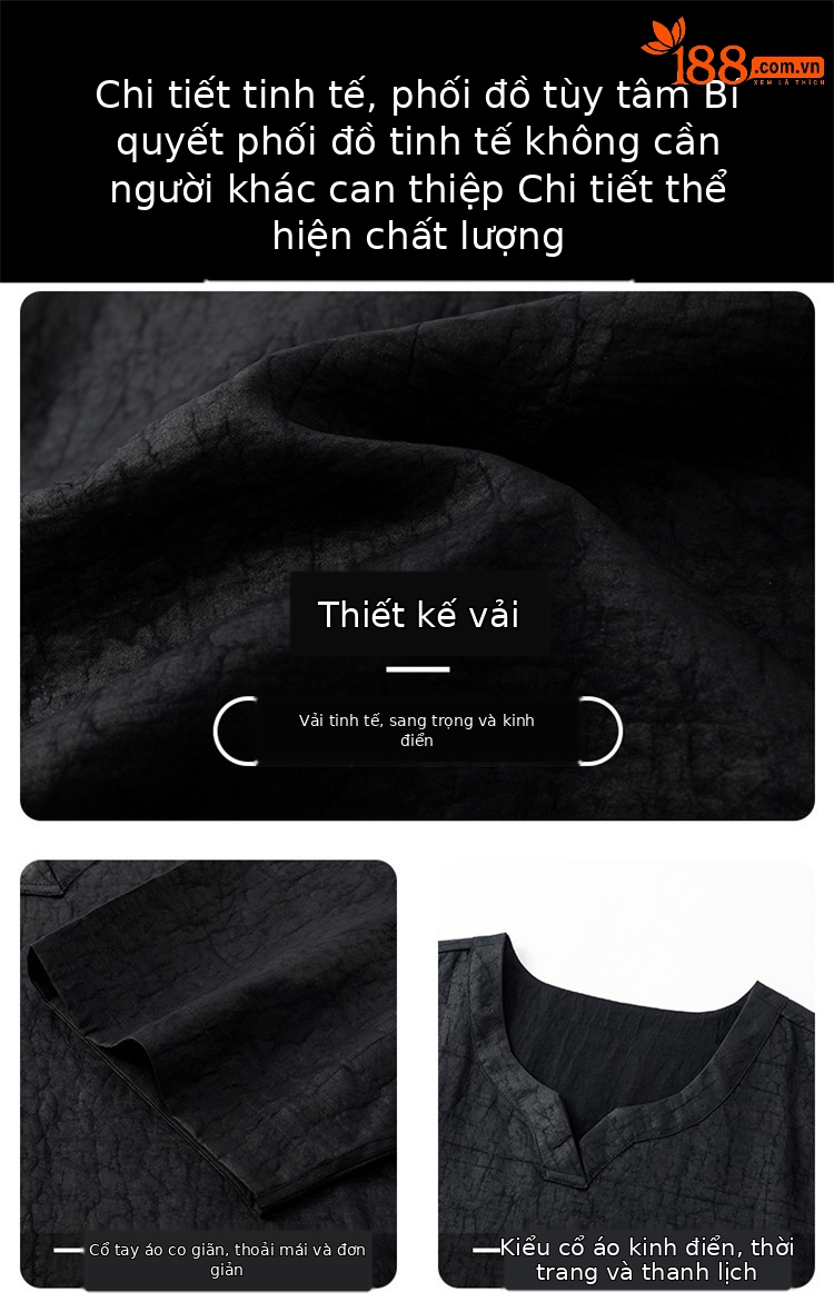 Áo thun nam cổ V tay ngắn chất tơ tằm mỏng nhẹ mùa hè — Đen SPH8822 chi tiết 5