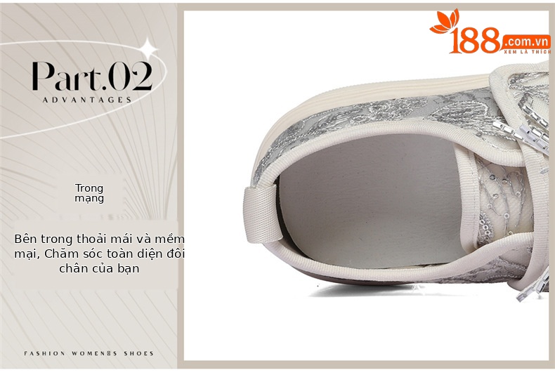 Giày sneaker nữ đế dày lưới phối kim tuyến – phong cách thể thao thời trang — 6142 Bạc, 6142 Màu be chi tiết 6