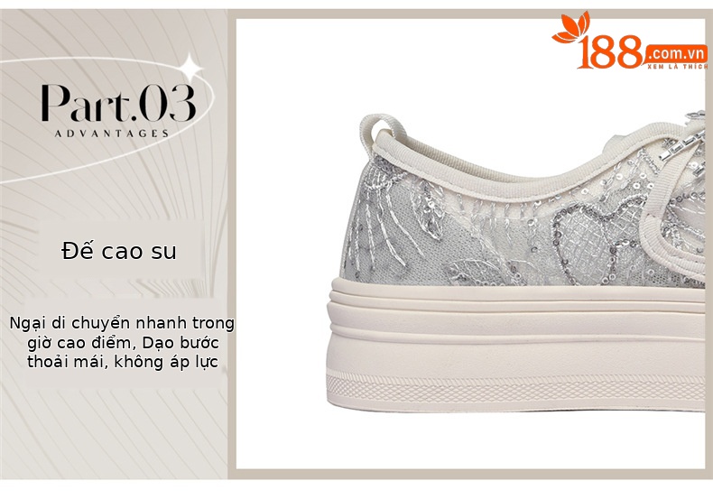 Giày sneaker nữ đế dày lưới phối kim tuyến – phong cách thể thao thời trang — 6142 Bạc, 6142 Màu be chi tiết 7