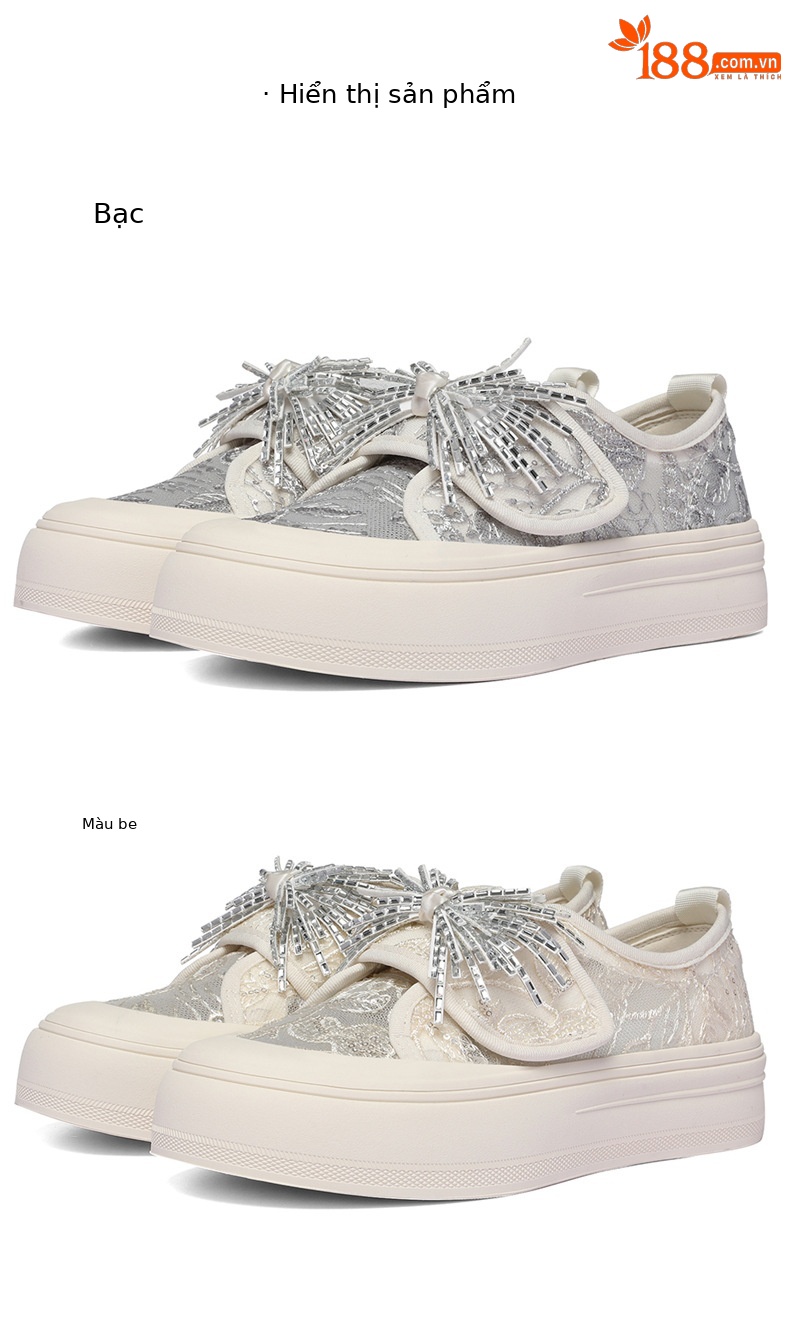 Giày sneaker nữ đế dày lưới phối kim tuyến – phong cách thể thao thời trang — 6142 Bạc, 6142 Màu be chi tiết 8