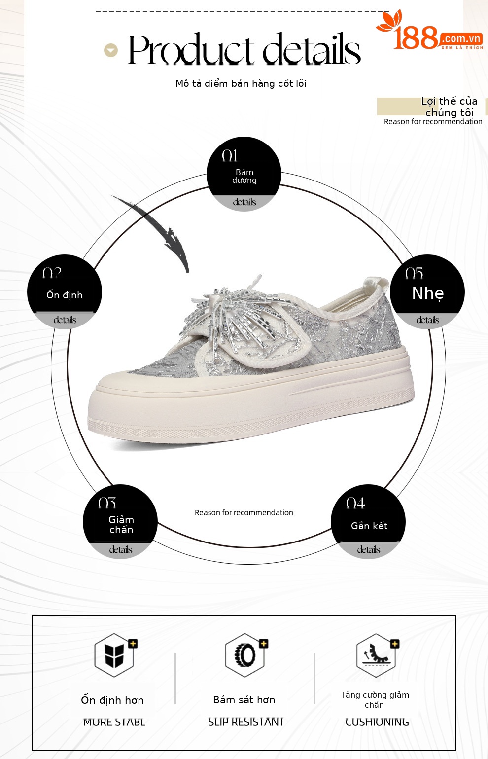 Giày sneaker nữ đế dày lưới phối kim tuyến – phong cách thể thao thời trang — 6142 Bạc, 6142 Màu be chi tiết 2