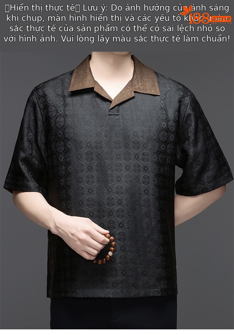 Áo polo nam tay ngắn lụa mulberry dáng rộng cao cấp — Đen SPH8826 chi tiết 8