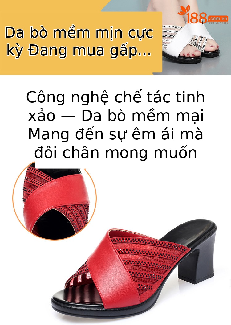 Sandal cao gót nữ đính đá quai ngang mũi hở, gót vuông 9 cm — màu đen chi tiết 1