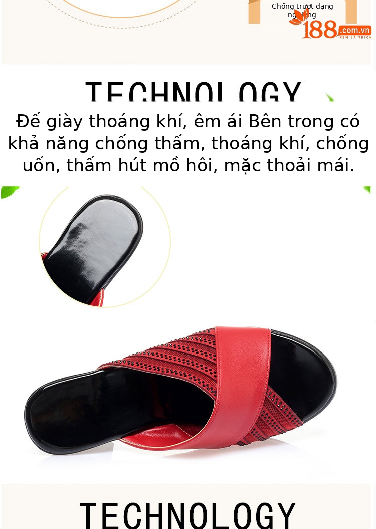 Sandal cao gót nữ đính đá quai ngang mũi hở, gót vuông 9 cm — màu đen chi tiết 3