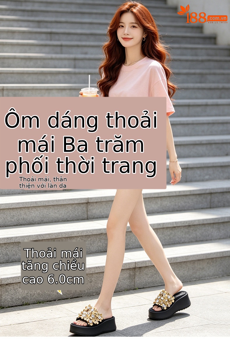 Dép sandal nữ quai chữ V đế dày thời trang — Đen 5076, Vàng 5076 chi tiết 1