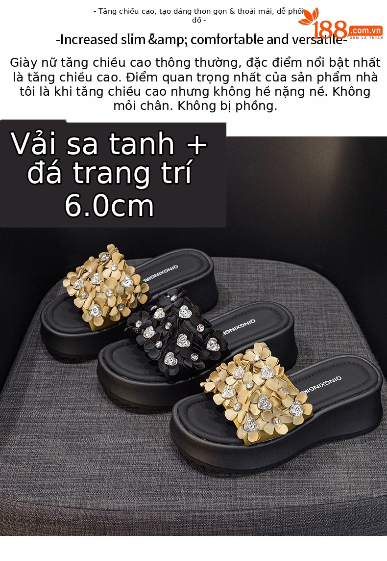 Dép sandal nữ quai chữ V đế dày thời trang — Đen 5076, Vàng 5076 chi tiết 2