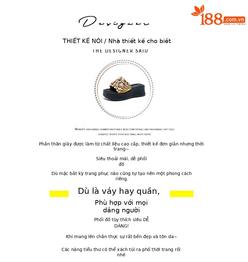 Dép sandal nữ quai chữ V đế dày thời trang — Đen 5076, Vàng 5076 chi tiết 4