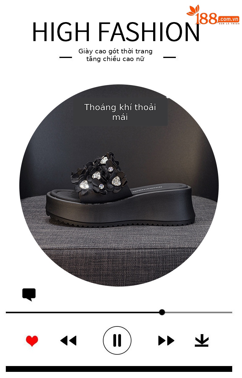 Dép sandal nữ quai chữ V đế dày thời trang — Đen 5076, Vàng 5076 chi tiết 5